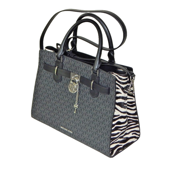 MICHAEL KORS HAMILTON Signature MK Logo Medium Black Satchel Shoulder Bag NWT - Picture 6 of 14